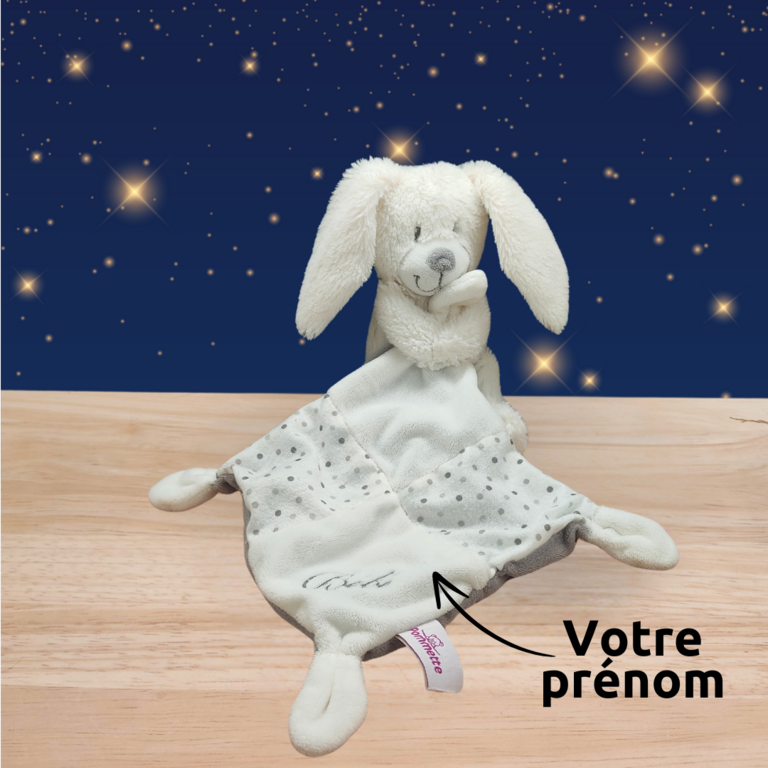 Boby le lapin rêveur – Doudou personnalisé