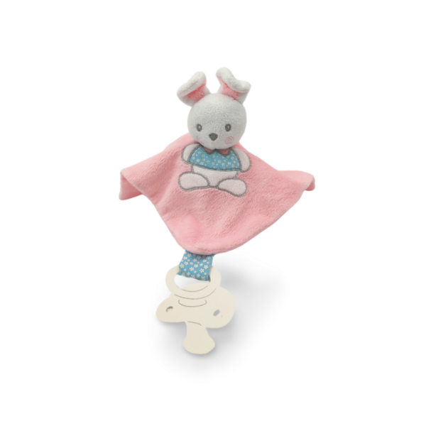 attache-tetine-rose-lapin-2.png Noah, le Lapin trop mignon - Doudou personnalisé