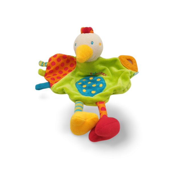 doudou-eveil-poule-multicolore-1.png Poulette, la Compagne Joyeuse - Doudou personnalisé