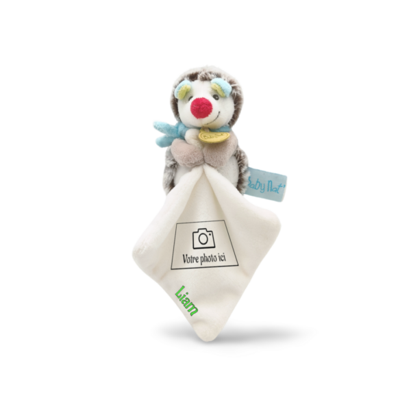 doudou-herisson-mouchoir.png Hugo, le tout petit hérisson - Doudou personnalisé