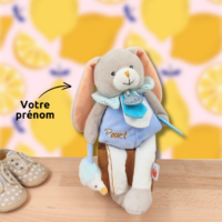 doudou-lapin-bleu-pom-herisson-pouet-anneau-baby-nat-1.png Body le lapin gris bleu orange attachant - Peluche personnalisée