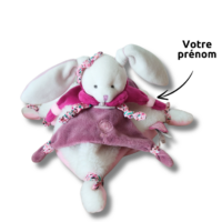 doudou-lapin-carre-rose-et-violet.png Cerise le lapin craquant - Doudou personnalisé