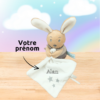 Croustille le lapin curieux – Doudou personnalisé