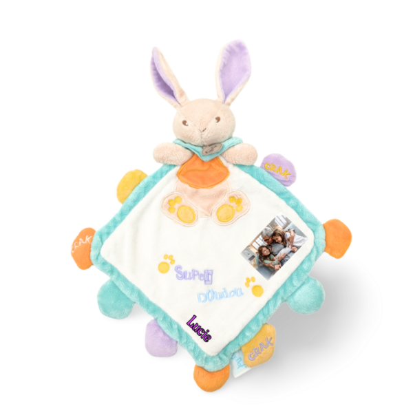 doudou-lapin-personnalise-photo.png Nini le lapin farceur - Doudou personnalisé