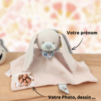 Loli le lapin rose - Doudou personnalisé