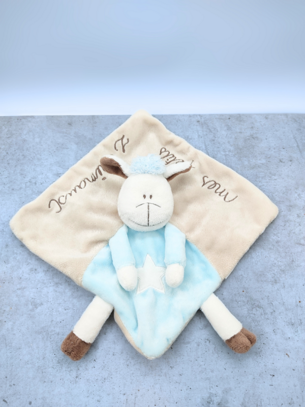 doudou-mouton-bleu-et-marron.png Léon, le Petit Mouton Brodé - Doudou personnalisé