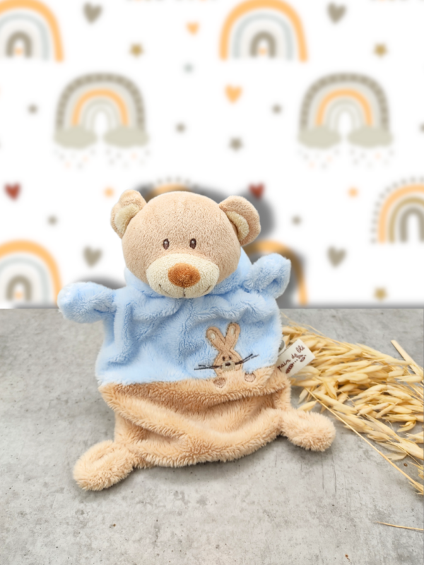 doudou-ours-bleu-et-marron.png Finn, l'ours transformable en lapin - Doudou personnalisé