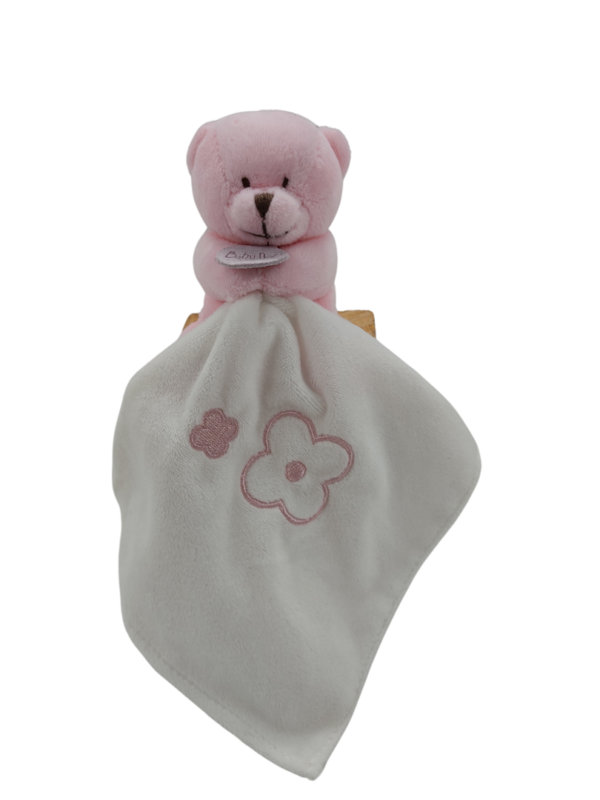doudou-ours-rose-brode-fleur-baby-nat-1.png Fripouille l'ours rose - Doudou personnalisé