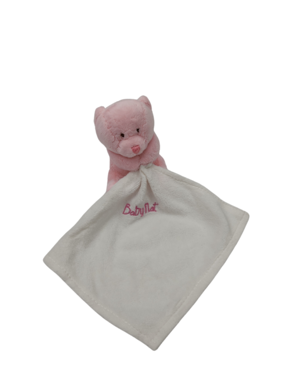 doudou-ours-rose-mouchoir-blanc-baby-nat.png Léa l'ourse rêveuse - Doudou personnalisé