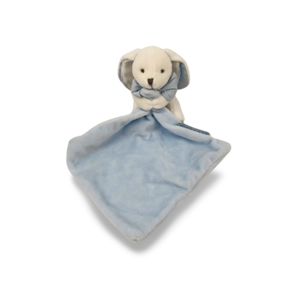 doudou-personnalise-lapin-avec-mouchoir-bleu-3.png Gustave le lapin bleu - Doudou personnalisé