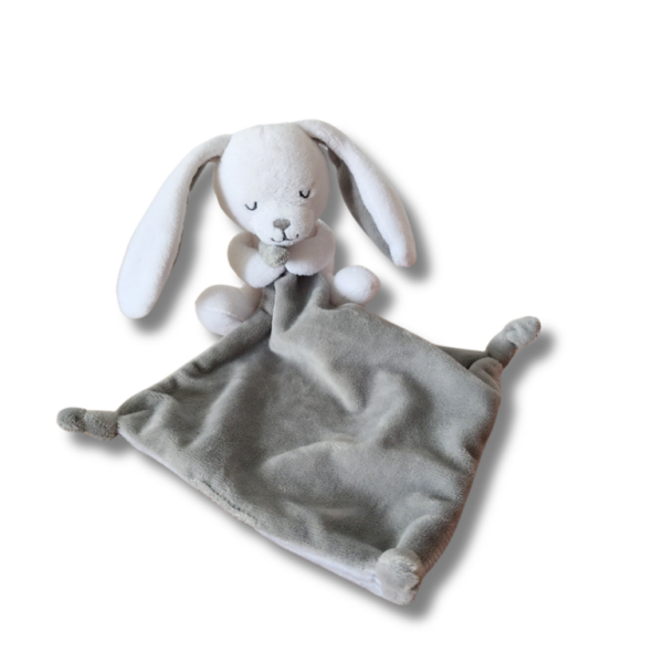 doudou-personnalise-lapin-gris-avec-mouchoir-3.png Roni le lapin fatigué - Doudou personnalisé
