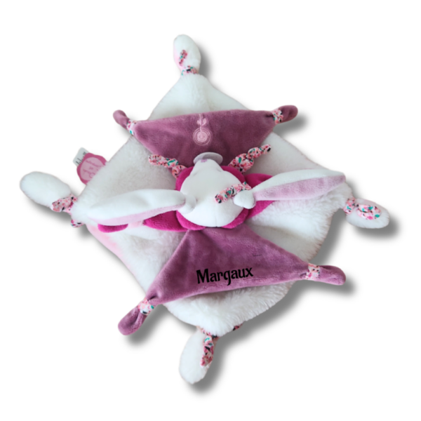 doudou-personnalise-lapin-rose-et-violet.png Cerise le lapin craquant - Doudou personnalisé