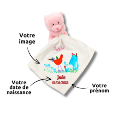 doudou-personnalise-ours-avec-votre-dessin.png Léa l'ourse rêveuse - Doudou personnalisé