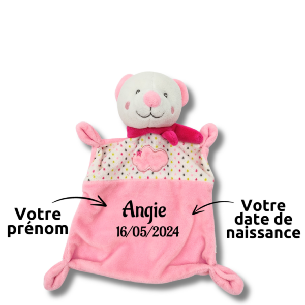 Aria, l'ours au corps rose - Doudou personnalisé