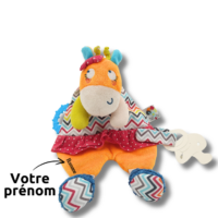 doudou-personnalise-vache-attache-tetine.png Marguerite la vache colorée - Doudou personnalisé
