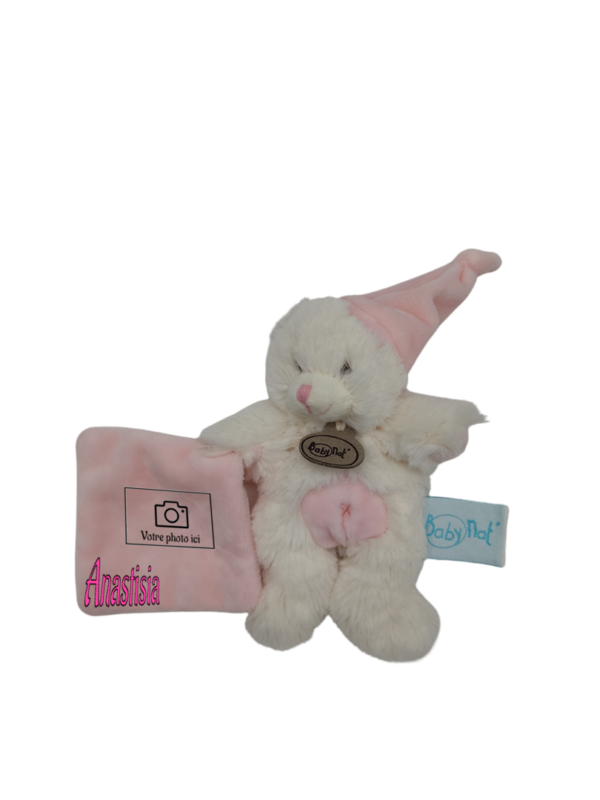 doudou-petit-ours-blanc-bonnet-rose-baby-nat-1.png Mini Puce douce Compagnie