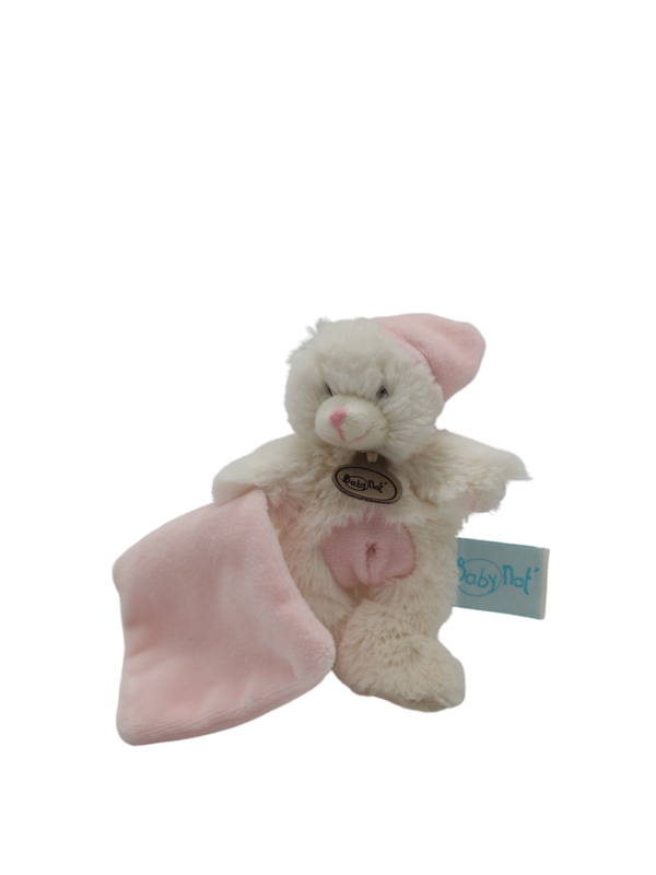 doudou-petit-ours-blanc-bonnet-rose-baby-nat.png Mini Puce douce Compagnie