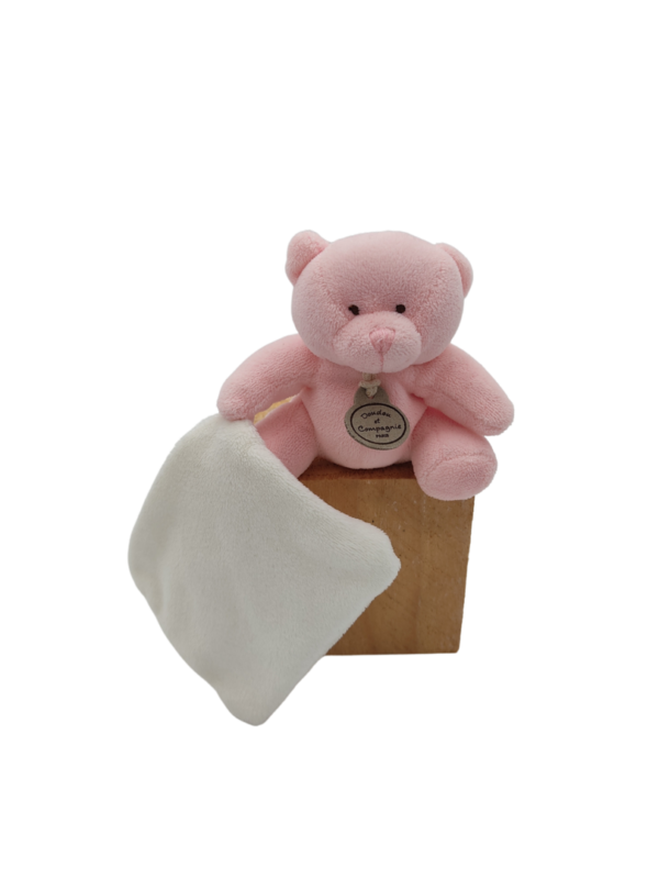doudou-petit-ours-rose-avec-mouchoir-blanc-doudou-et-compagnie.png Emie L'Étreinte Douce