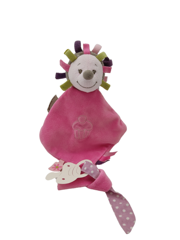 doudou-rose-herisson-attache-tetine-nattou-2.png Elodie le hérisson rieuse - Doudou personnalisé