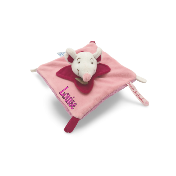 doudou-souris-carre-rose.png Mimi la souris - Doudou personnalisé
