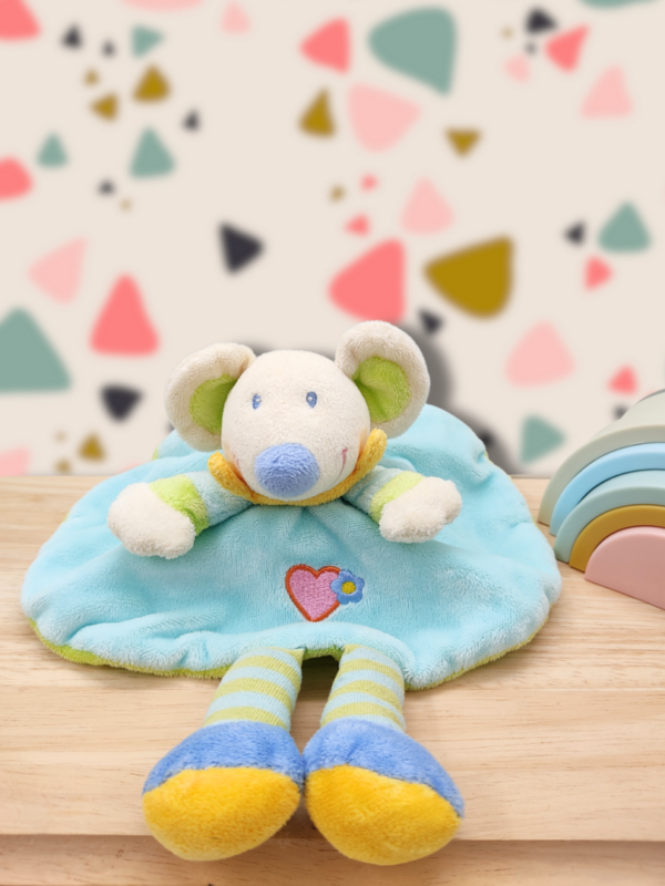 Mia, la souris à la jupe bleue - Doudou personnalisé