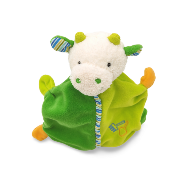 doudou-vache-verte-plate-2.png Vicky la vache rigolote - Doudou personnalisé