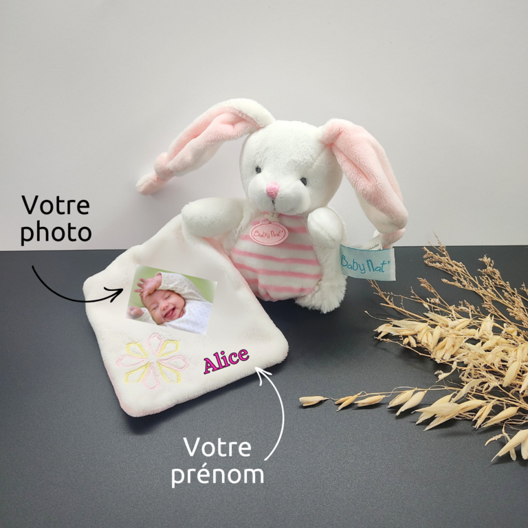 Cracotte la lapine joyeuse - Doudou personnalisé