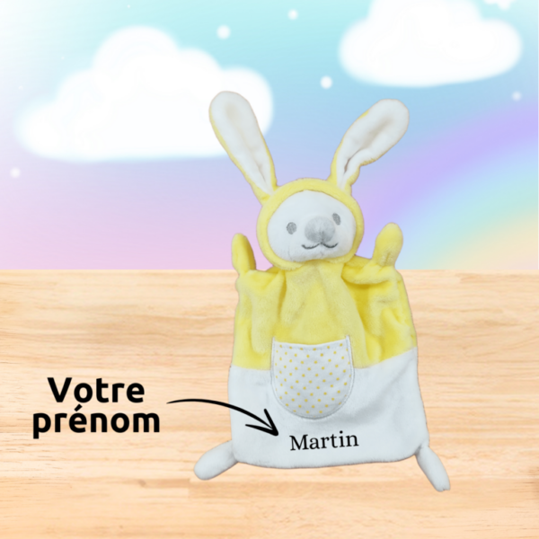 Suny le lapin rayonnant – Doudou personnalisé