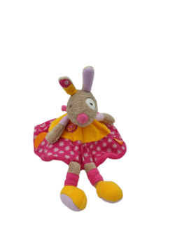 Doudou rond lapin orange et rose BABY SUN