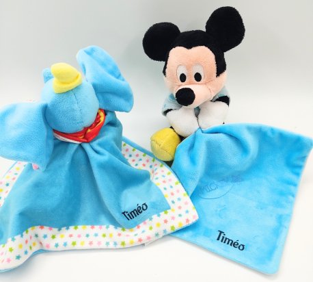 Doudou personnalisé prénom mickey et dumbo
